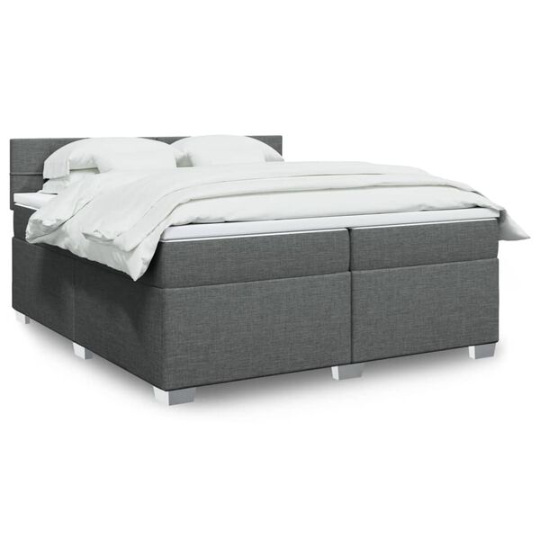 vidaXL Sommier &agrave; lattes de lit avec matelas Gris fonc&eacute; 200x200cm Tissu