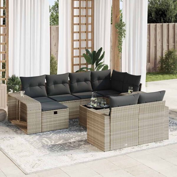 vidaXL Salon de jardin 11 pcs avec coussins gris clair r&eacute;sine tress&eacute;e