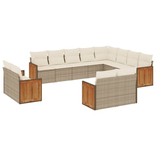 vidaXL Salon de jardin avec coussins 12 pcs beige r&eacute;sine tress&eacute;e