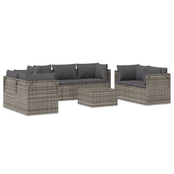 vidaXL Salon de jardin 8 pcs avec coussins Gris Résine tressée