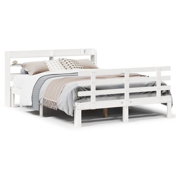 vidaXL Cadre de lit et t&ecirc;te de lit sans matelas blanc 135x190 cm
