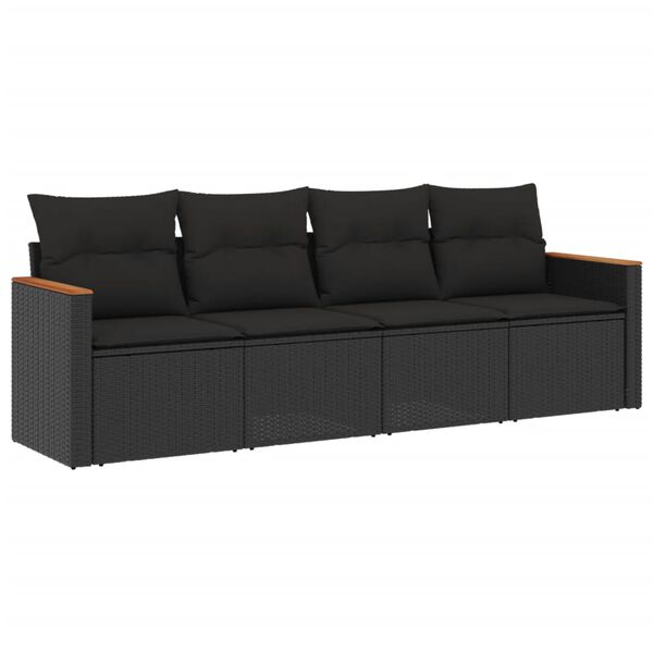 vidaXL Salon de jardin 4 pcs avec coussins noir r&eacute;sine tress&eacute;e