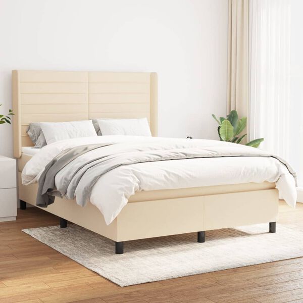 vidaXL Sommier &agrave; lattes de lit avec matelas Cr&egrave;me 140x200 cm Tissu