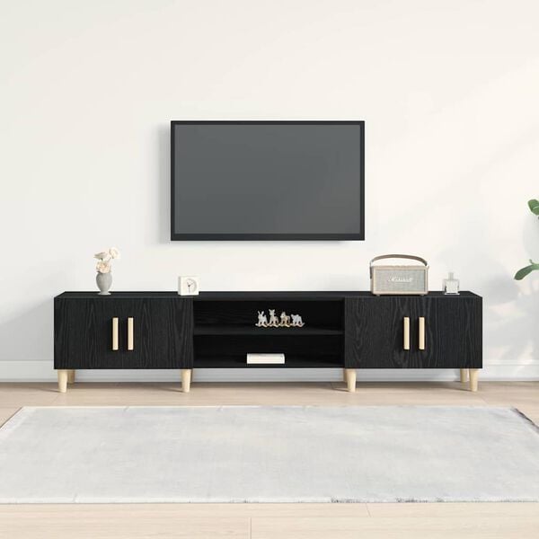 vidaXL Meuble TV Ch&ecirc;ne noir 180 x 31,5 x 40 cm Bois d'ing&eacute;nierie