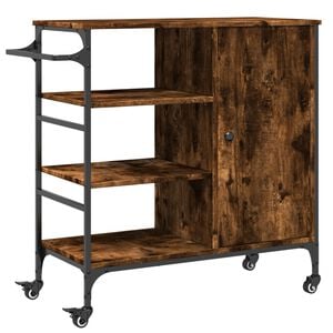vidaXL Chariot de cuisine ch&ecirc;ne fum&eacute; 87,5x38,5x84,5 cm bois ing&eacute;nierie