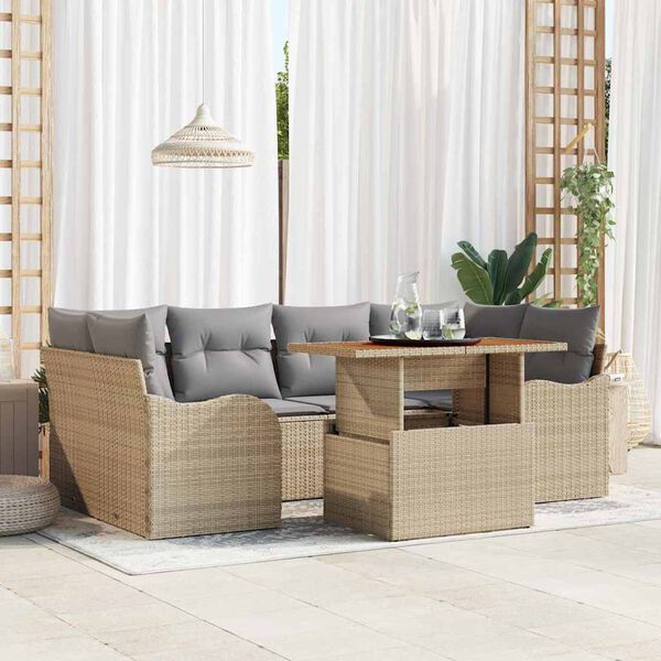 vidaXL Ensemble de canap&eacute; de jardin 7 pcs Beige Poly rotin