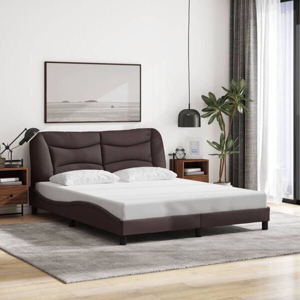 vidaXL Cadre de lit avec LED sans matelas Hvar marron fonc&eacute; 160x200cm tissu