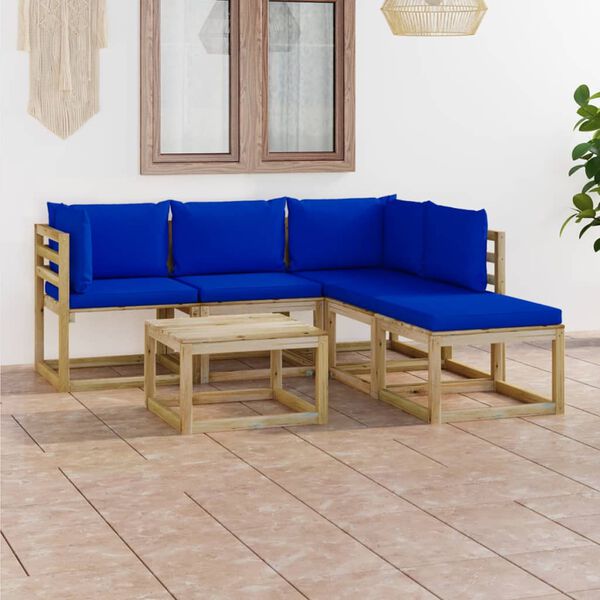 vidaXL Salon de jardin 6 pcs avec coussins bleu