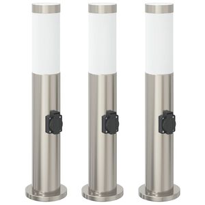 vidaXL Bornes lumineuses avec sortie lot de 3 50 cm acier inoxydable IP44