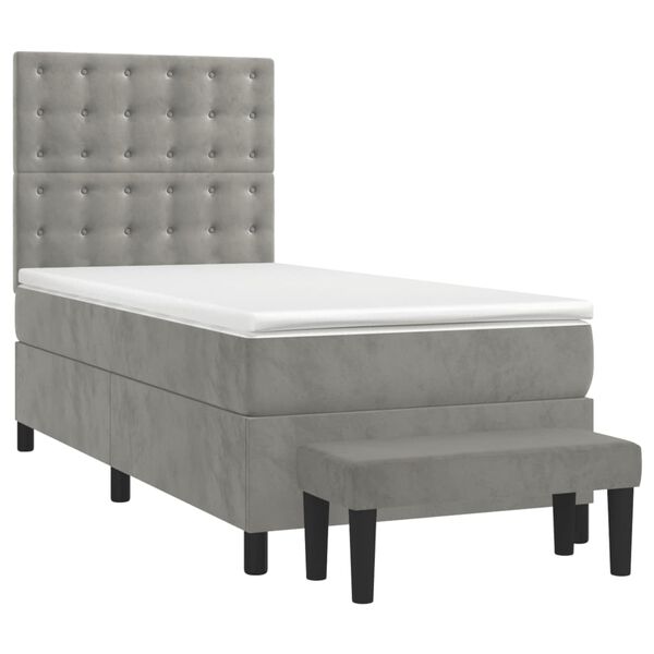 vidaXL Sommier &agrave; lattes de lit et matelas Gris clair 90x200 cm Velours