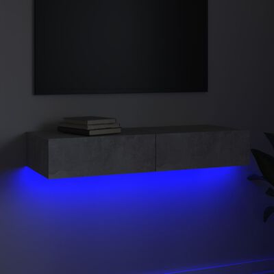 vidaXL Meuble TV avec lumières LED Gris béton 90x35x15,5 cm