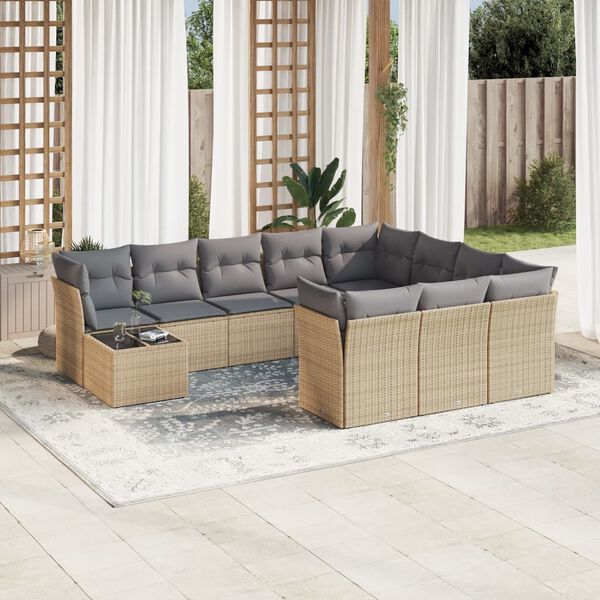 vidaXL Salon de jardin 11 pcs avec coussins beige r&eacute;sine tress&eacute;e