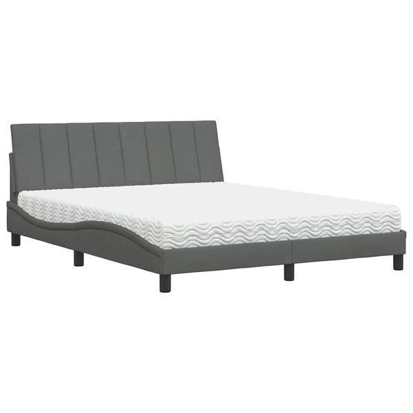 vidaXL Lit avec matelas Hanko gris fonc&eacute; 160x200 cm tissu