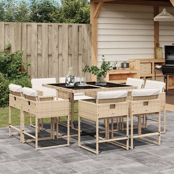 vidaXL Ensemble &agrave; manger de jardin et coussins 9 pcs beige Poly rotin
