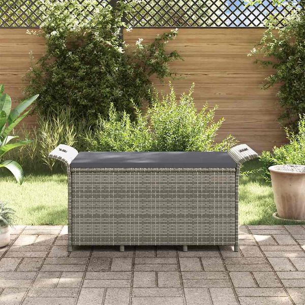 vidaXL Banc de jardin avec coussin gris 116x46x57 cm résine tressée