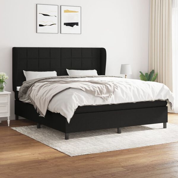 vidaXL Sommier &agrave; lattes de lit avec matelas Noir 180x200 cm Tissu