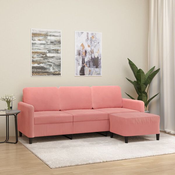 vidaXL Canap&eacute; &agrave; 3 places avec repose-pieds Rose 180 cm Velours