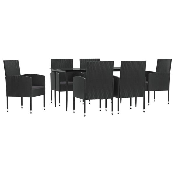 vidaXL Ensemble &agrave; manger de jardin 7 pcs noir r&eacute;sine tress&eacute;e et acier