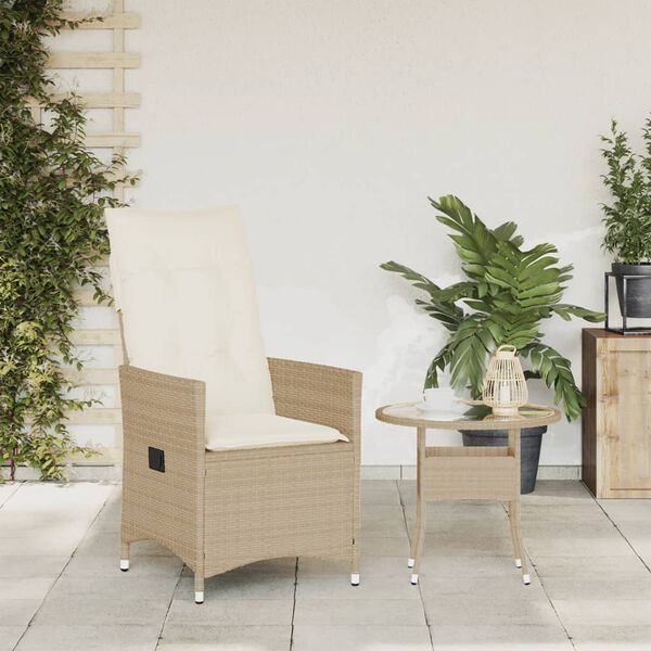 vidaXL Chaise inclinable de jardin avec coussins beige résine tressée