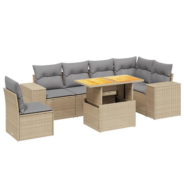 vidaXL Salon de jardin avec coussins 7 pcs beige r&eacute;sine tress&eacute;e