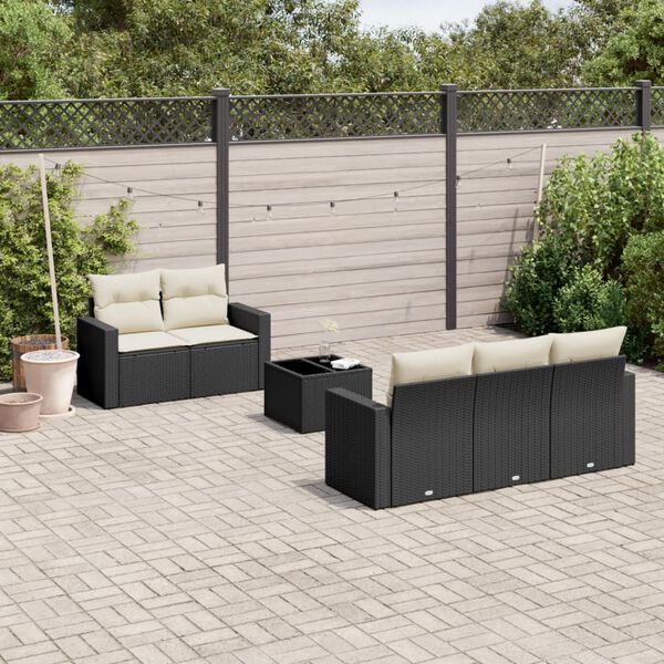 vidaXL Salon de jardin 6 pcs avec coussins noir r&eacute;sine tress&eacute;e