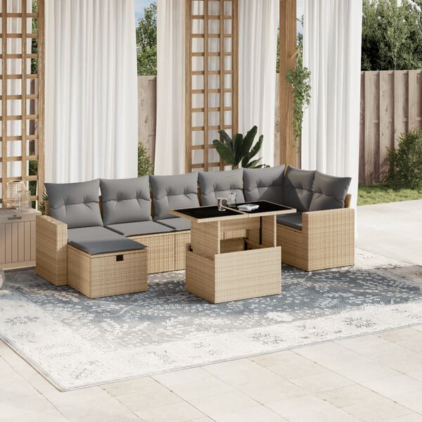 vidaXL Salon de jardin avec coussins 8 pcs beige r&eacute;sine tress&eacute;e
