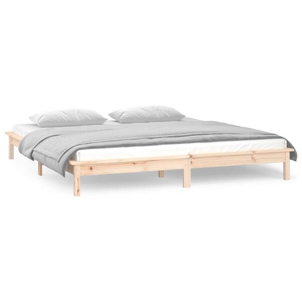vidaXL Cadre de lit &agrave; LED sans matelas 135x190 cm bois massif