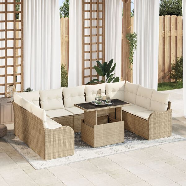 vidaXL Ensemble de canap&eacute; de jardin 10 pcs Beige Poly Rattan