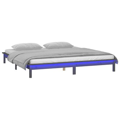 vidaXL Cadre de lit à LED gris 120x190 cm petit double bois massif