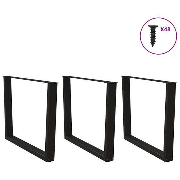 vidaXL Pieds de table &agrave; manger en forme de V, 3 pi&egrave;ces, noir, 100 x (72-73,3) cm, acier