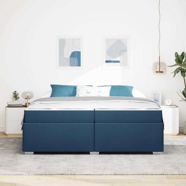 vidaXL Cadre de lit avec matelas Bleu 200 x 200 cm tissu
