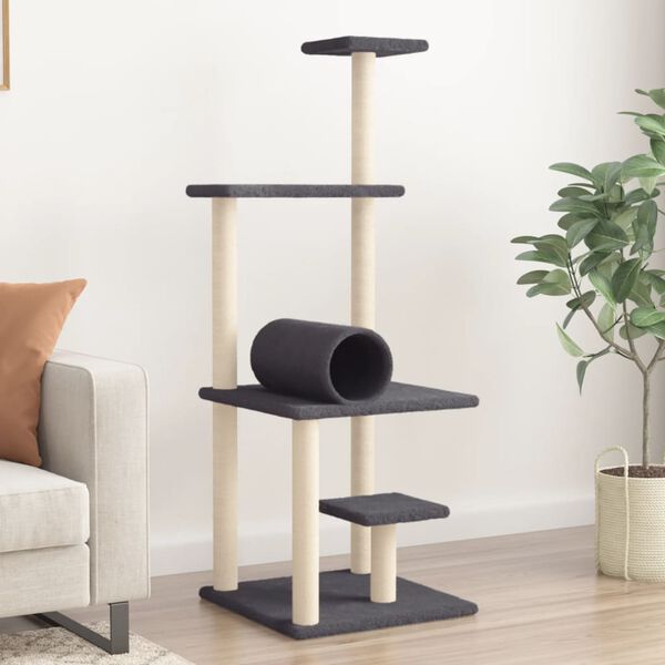 vidaXL Arbre &agrave; chat avec griffoirs en sisal gris fonc&eacute; 136 cm