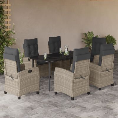 vidaXL Ensemble à manger de jardin et coussins 7 pcs gris clair rotin