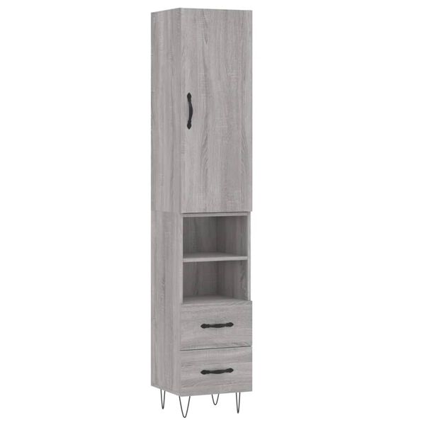 vidaXL Buffet haut Sonoma gris 34,5x34x180 cm Bois d'ing&eacute;nierie