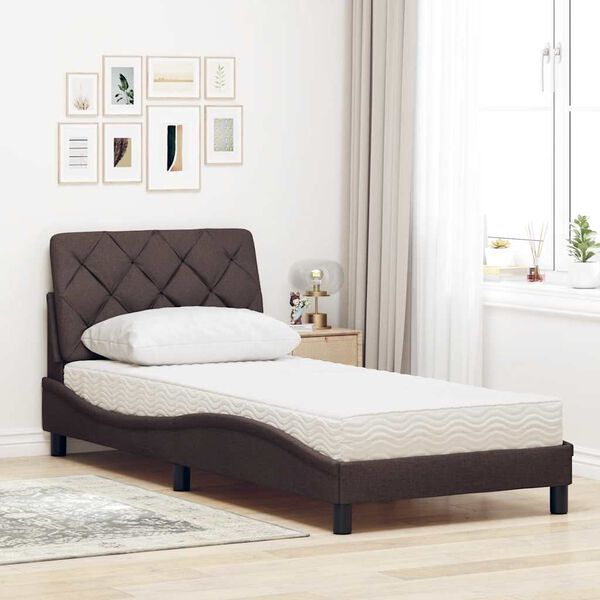 vidaXL Lit avec matelas marron fonc&eacute; 90x200 cm tissu