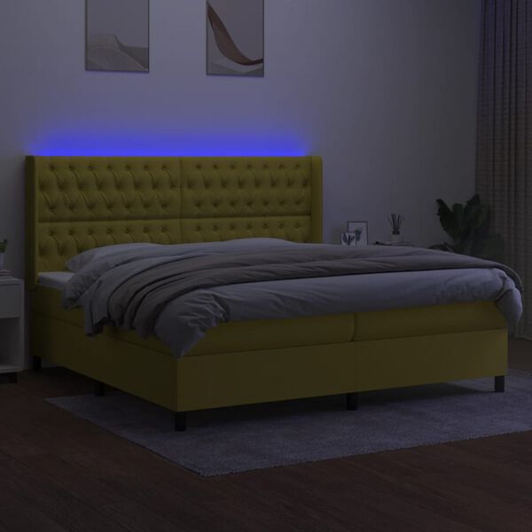 vidaXL Sommier &agrave; lattes de lit matelas et LED Vert 200x200 cm Tissu