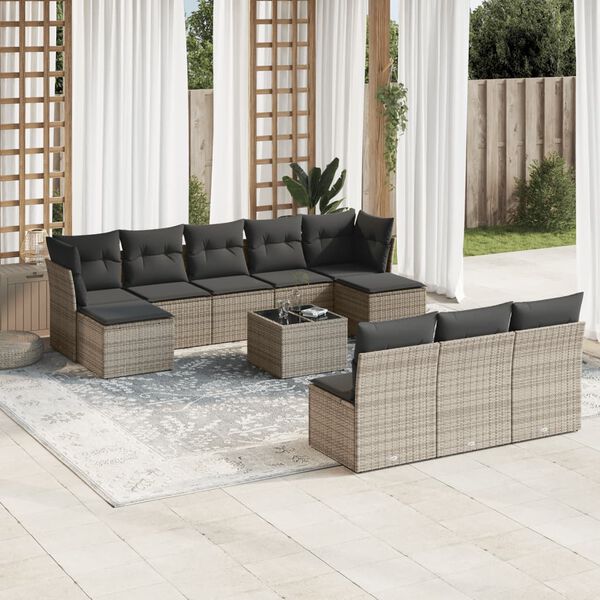 vidaXL Salon de jardin 11 pcs avec coussins gris résine tressée