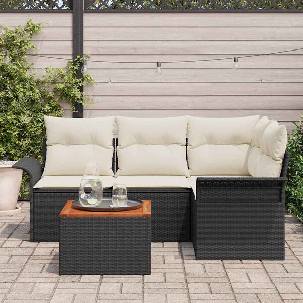 vidaXL Ensemble de canap&eacute; de jardin avec coussin 5 pcs Noir polyrotin