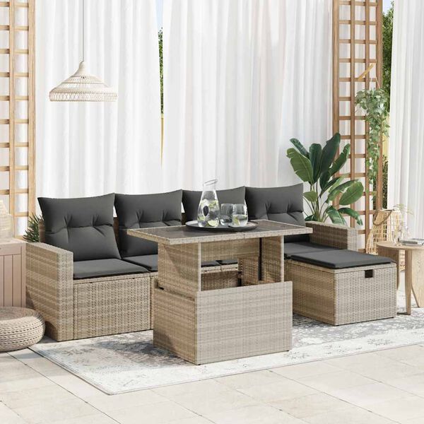 vidaXL Salon de jardin 6 pcs avec coussins gris clair r&eacute;sine tress&eacute;e