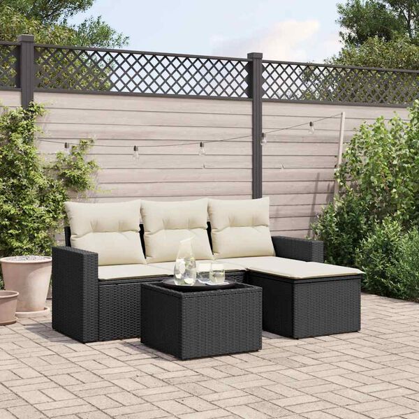 vidaXL Salon de jardin 5 pcs avec coussins noir r&eacute;sine tress&eacute;e