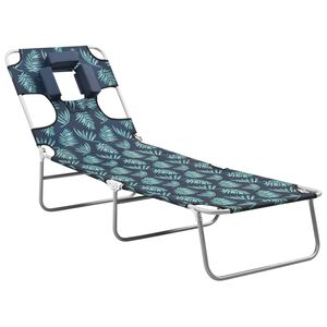 vidaXL Chaise longue pliable coussin de t&ecirc;te Acier Motif de feuilles