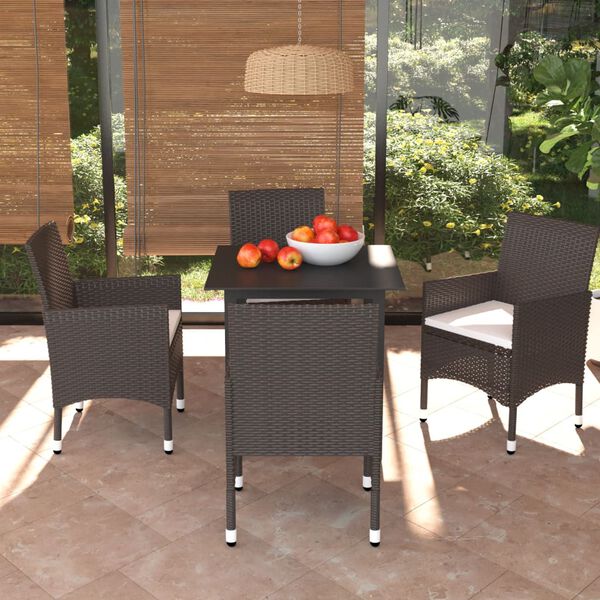 vidaXL Ensemble &agrave; manger de jardin et coussins 5 pcs Poly rotin Marron