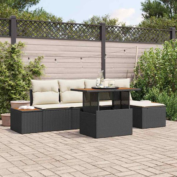 vidaXL Ensemble de canap&eacute; de jardin 6 pcs Noir Poly rotin