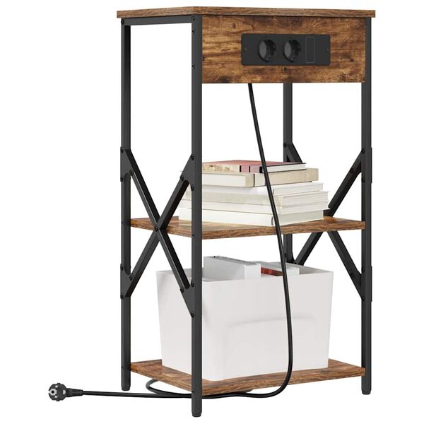 vidaXL Cabinet de chevet avec &eacute;tag&egrave;re 2 pcs Ch&ecirc;ne fum&eacute; 41 x 31 x 76 cm