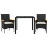 vidaXL Ensemble &agrave; manger de jardin et coussins 3 pcs noir rotin verre
