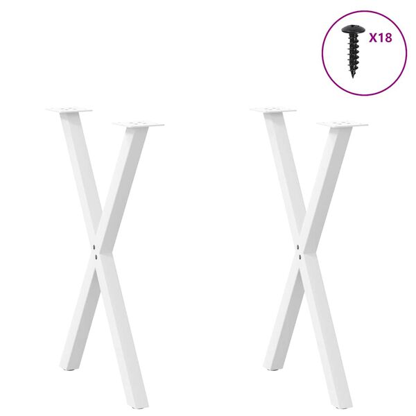 vidaXL Pieds de table &agrave; manger en forme de X, 2 pi&egrave;ces, blanc, 57 x (72-73) cm, acier