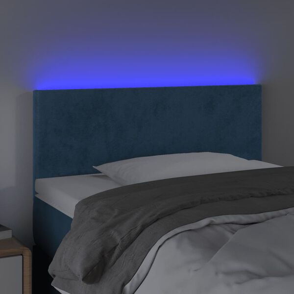 vidaXL T&ecirc;te de lit &agrave; LED Bleu fonc&eacute; 90x5x78/88 cm Velours