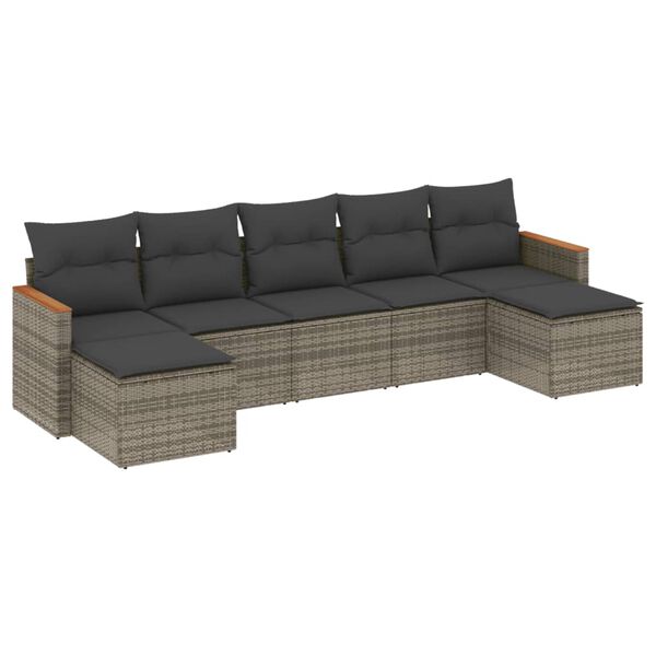 vidaXL Salon de jardin avec coussins 7 pcs gris r&eacute;sine tress&eacute;e