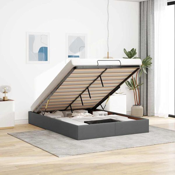 vidaXL Cadre de lit ottoman sans matelas gris fonc&eacute; 140x200 cm tissu