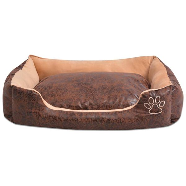 vidaXL Lit pour chiens avec coussin Cuir artificiel PU Taille L Marron